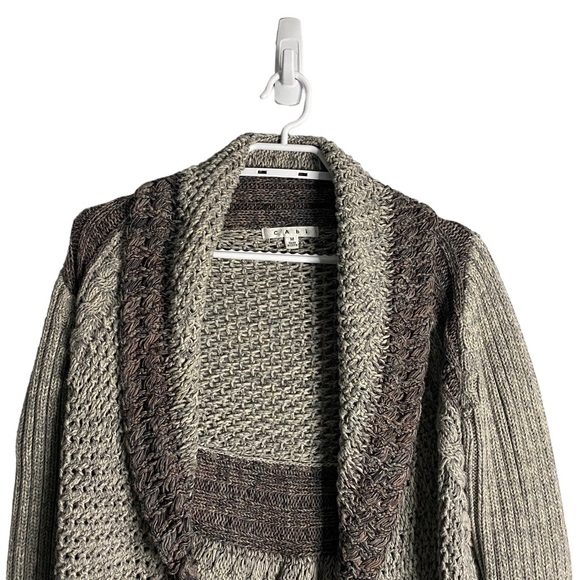 Cabi Women's Gray Boho Cable Knit Open Front Long Sleeve Cardigan - Picture 2 of 8